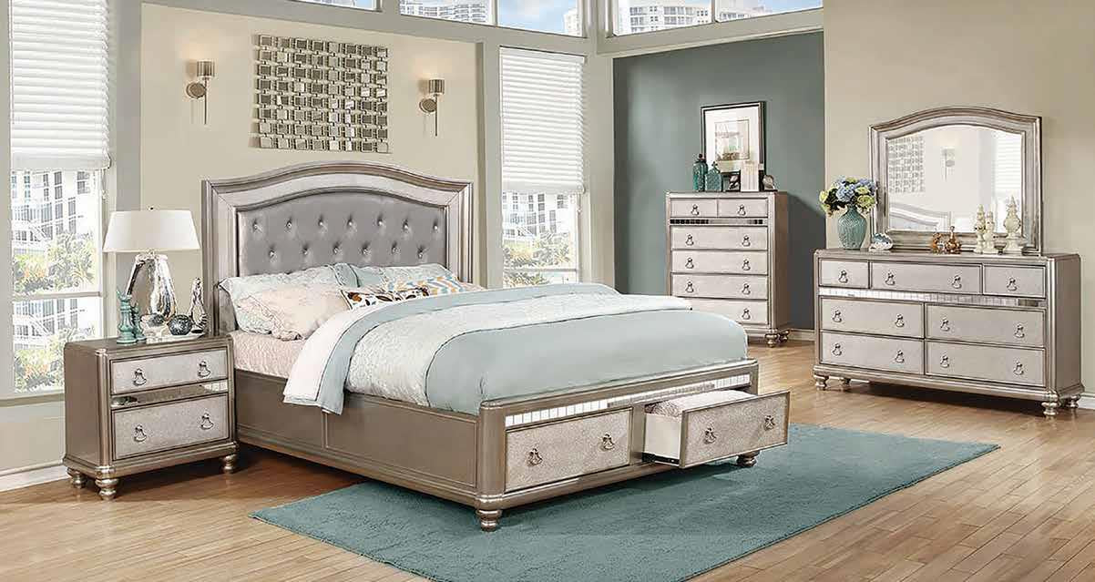 Bling Game 5-Piece Storage Bedroom Set Metallic Platinum Queen