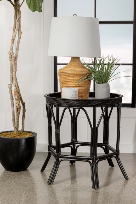 Antonio Round Rattan Tray Top Accent Table Black