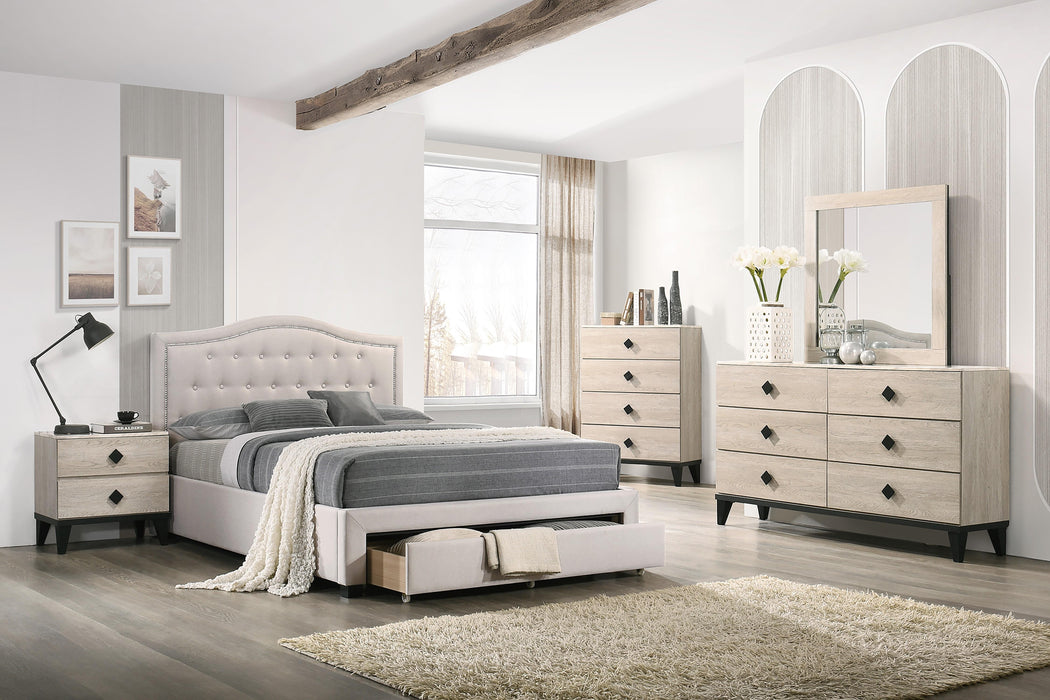 Liihcc Twin Bed W/Drawer-Light Brown Burlap in Light Brown / Black