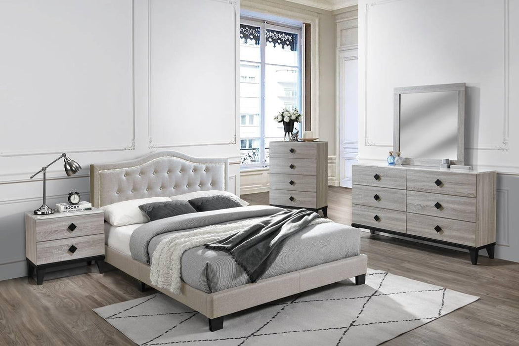 Chyuan Queen Bed/Light Brown Burplap in Light Brown / Black