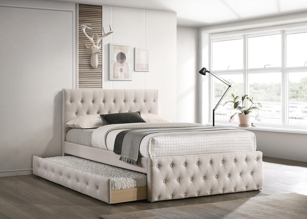 Liihcc Twin Bed W/Trundle-Light Brown Burlap in Light Brown / Na