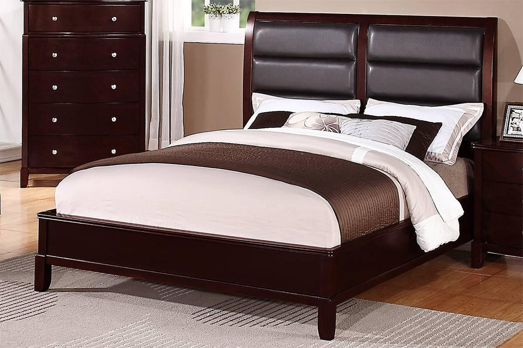 Vfvnco Queen. W. Boxed Faux Leather Headboard in Dark Cherry