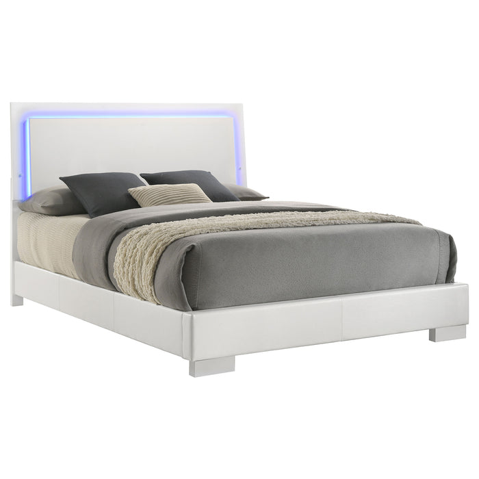 Felicity Wood Queen LED Panel Bed White High Gloss