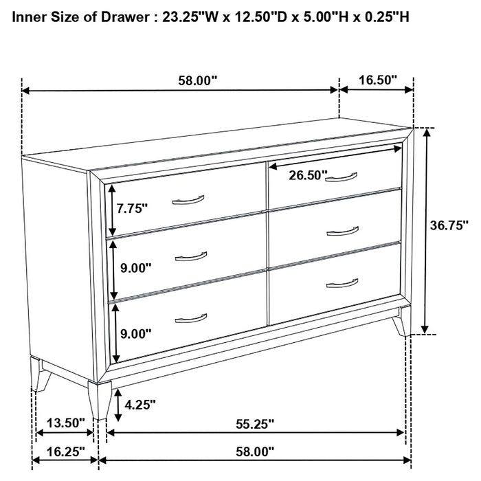 Watson 6-drawer Dresser Grey Oak and Black
