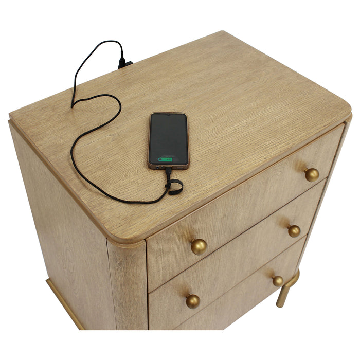 Arini 3-drawer Nightstand with Dual USB Ports Sand Wash