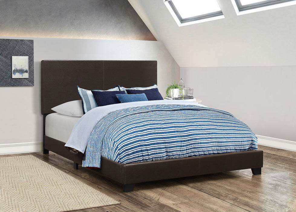 Dorian Upholstered California King, E.King, & Queen Bed Black, Brown, & Grey