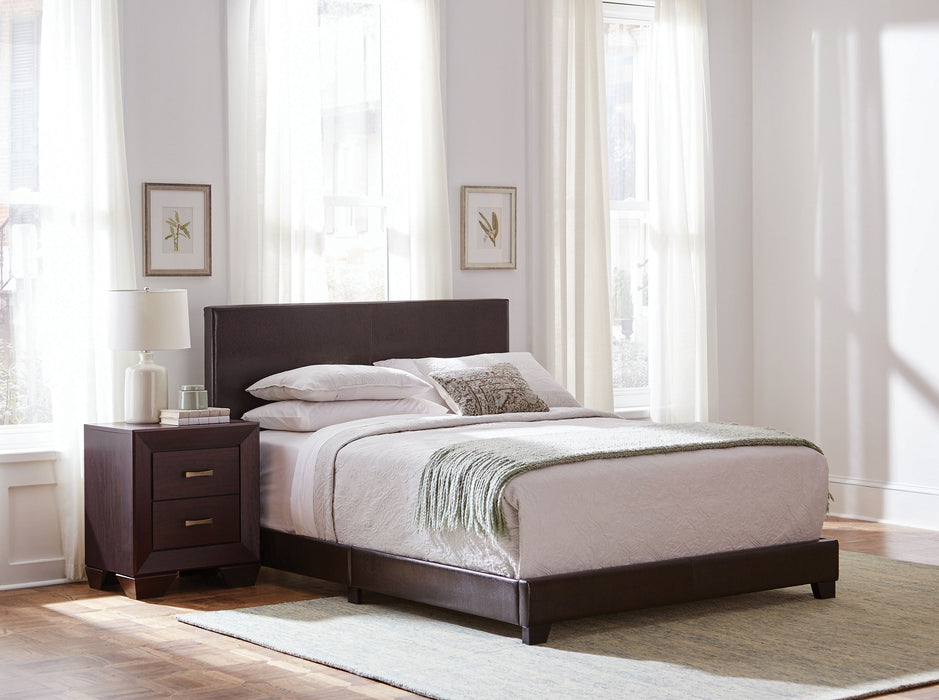 Dorian Upholstered California King, E.King, & Queen Bed Black, Brown, & Grey