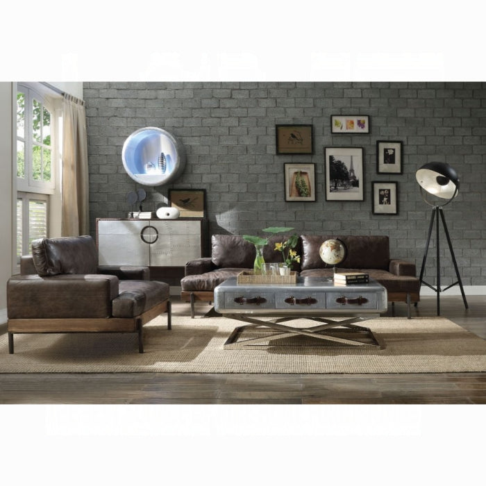 Silchester Oak & Distress Chocolate Top Grain Leather Sofa