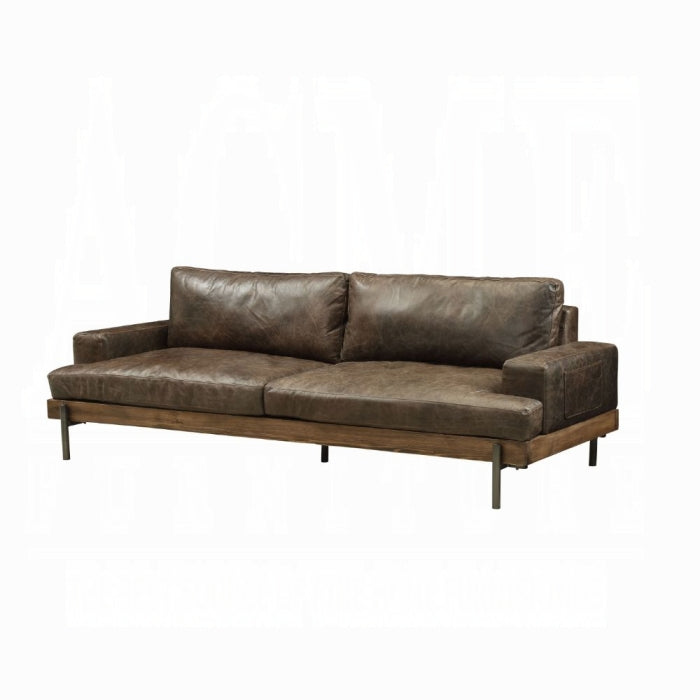 Silchester Oak & Distress Chocolate Top Grain Leather Sofa