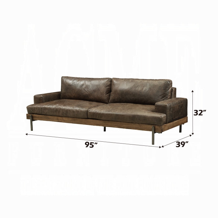Silchester Oak & Distress Chocolate Top Grain Leather Sofa