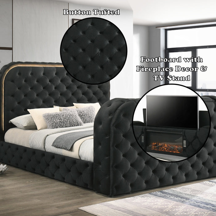 Kana Eastern King Bed w/LED, Fireplace & TV Stand