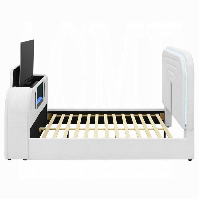 Shelyn EK Bed w/LED, TV Cabinet, Fireplace & Bluetooth