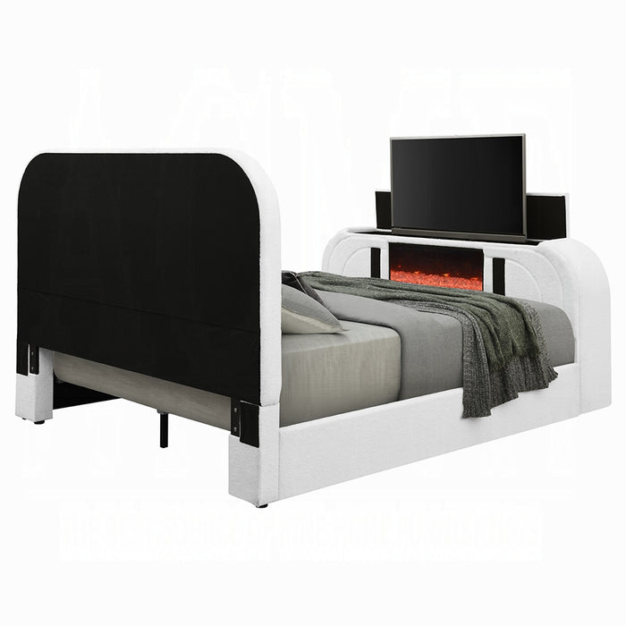 Shelyn EK Bed w/LED, TV Cabinet, Fireplace & Bluetooth