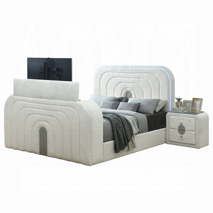 Shelyn EK Bed w/LED, TV Cabinet, Fireplace & Bluetooth