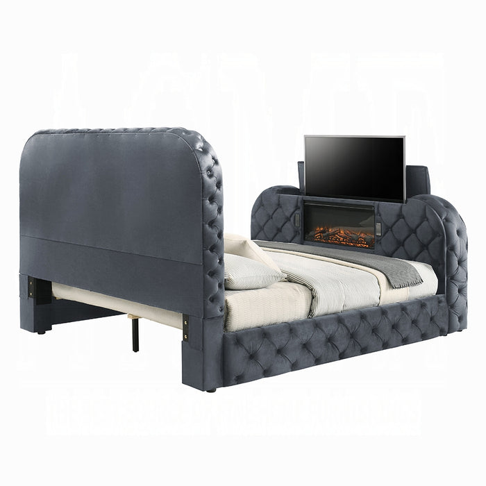 Kana Queen Bed w/LED, Fireplace & TV Stand