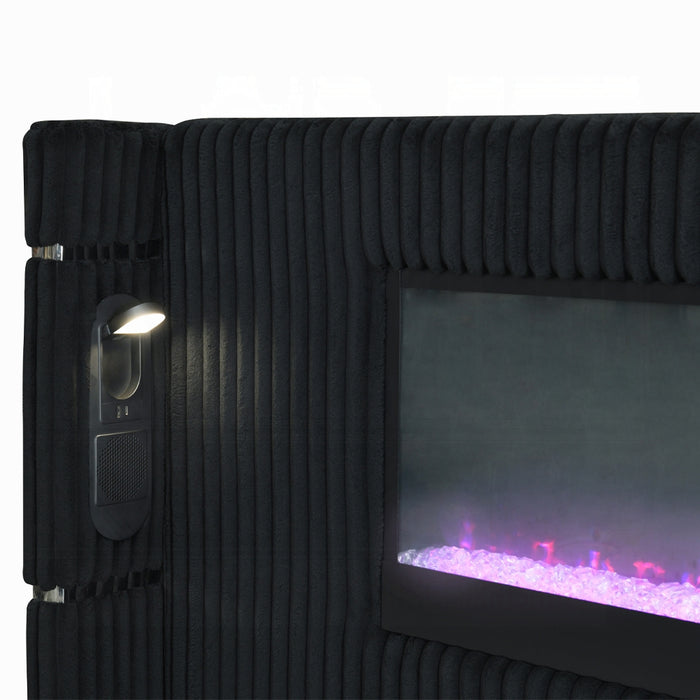 Garner EK Bed w/Fireplace, LED, Reading Light, Speaker, Bluetooth & USB