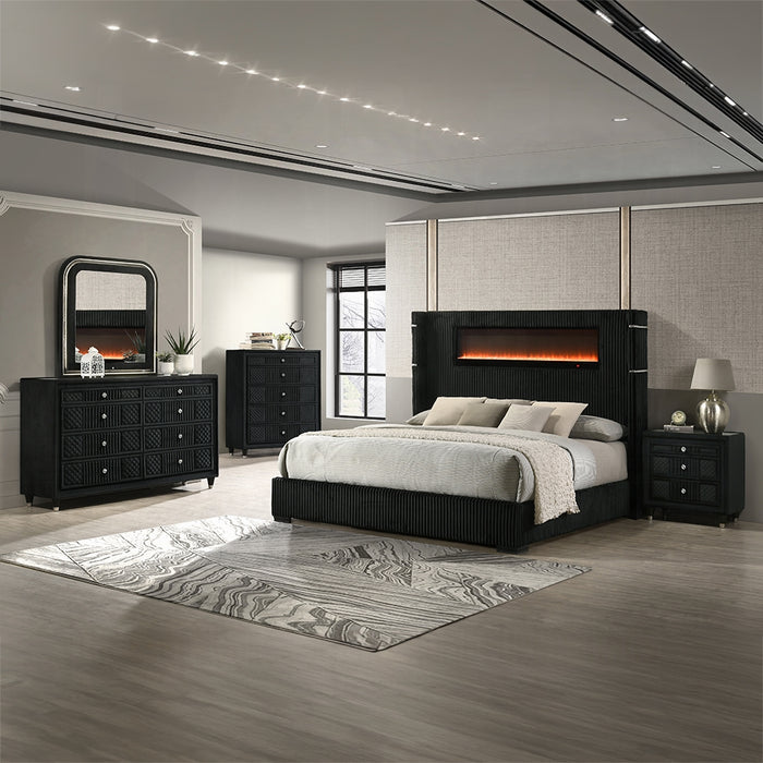 Garner EK Bed w/Fireplace, LED, Reading Light, Speaker, Bluetooth & USB