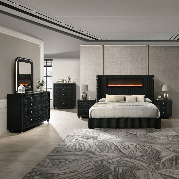 Garner EK Bed w/Fireplace, LED, Reading Light, Speaker, Bluetooth & USB
