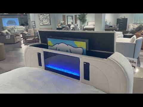 Shelyn Queen Bed w/LED, TV Cabinet, Fireplace & Bluetooth