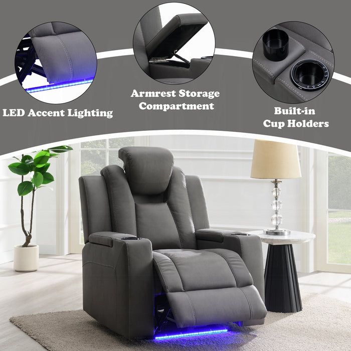 Leuco Power Motion Recliner w/Cup Holder, Control, LED & Power Headrest