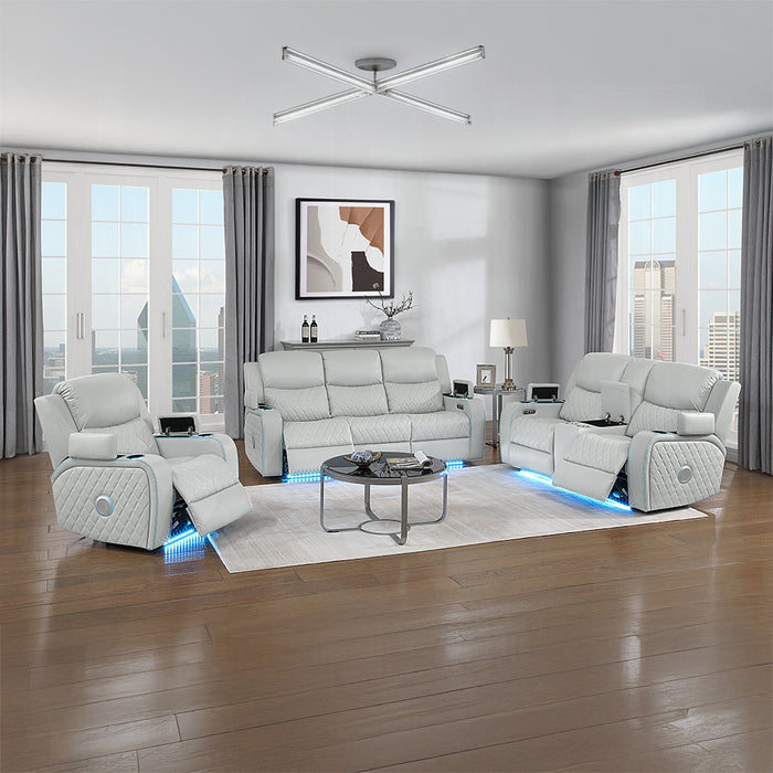 Elonzo Power Motion Loveseat w/Console, LED, Power Headrest & Speaker
