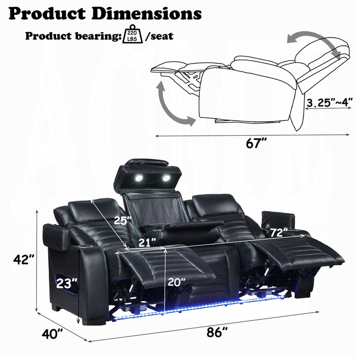 Ephron Power Motion Sofa W/Dropdown Table, Wireless Charging, Reading Light, Power Headrests & LED