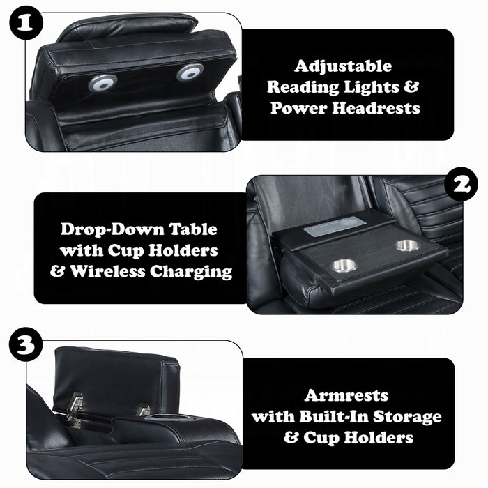 Ephron Power Motion Sofa W/Dropdown Table, Wireless Charging, Reading Light, Power Headrests & LED