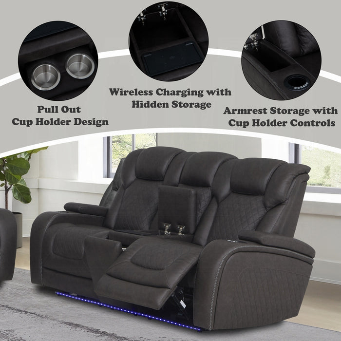 Wendell Power Motion Loveseat w/Console, Wireless Charger, Storage, USB & LED